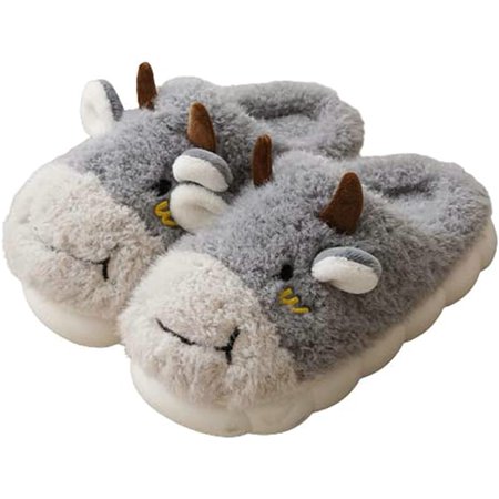 

PIKADINGNIS Cute Cow Slippers for Women Men Fluffy Faux Fur Soft Warm Anti-slip Fashion House Shoes Indoor Home Slippers 2022 Fall Winter