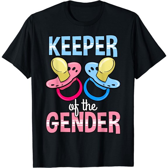 Keeper Of The Gender Baby Shower Party Pacifier Announcement T-Shirt Black 2X-Large