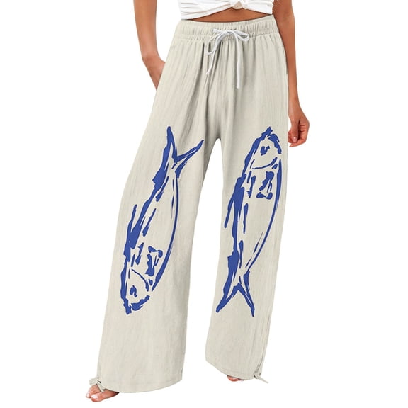 YUANGUANST Womens Dress Pants Women's Beach Boho Style Loose Casual Straight Leg Pants Office Slacks