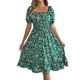thumbnail image 3 of WILLBEST Vestidos De Lino Para Mujer, Vestido De Línea A Con Estampado Floral, Cuello Cuadrado, Manga Corta, Cintura Con Volantes En El Dobladillo Para Mujer, 3 of 3