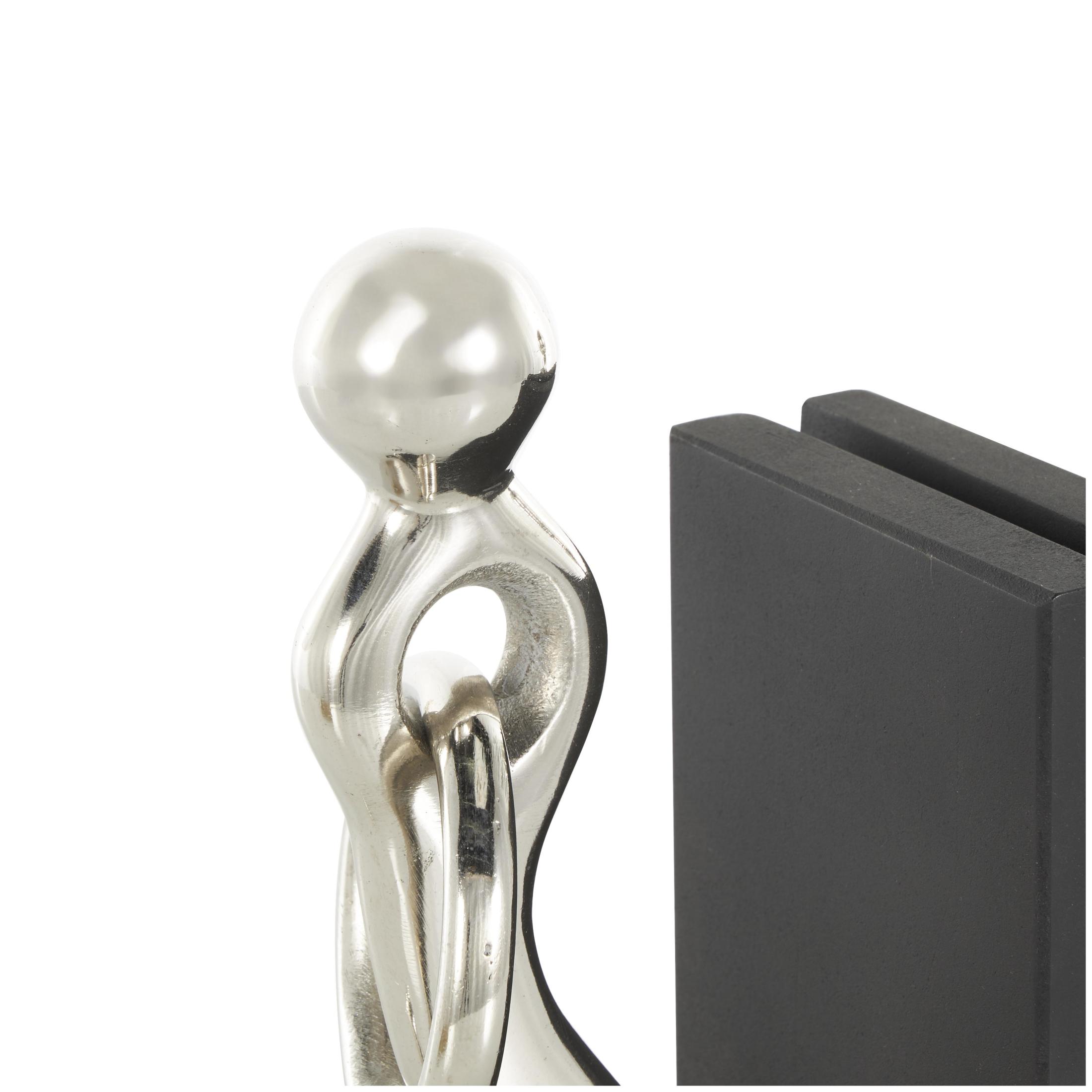 DecMode 7" Hook Silver Aluminum Metal Bookends with Black Bases (Set of 2)