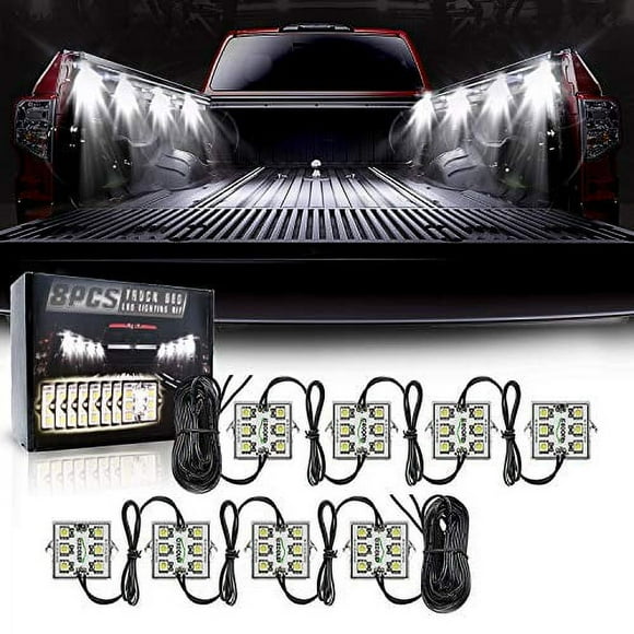 8 Pcs Kit de Lumières pour Lit de Camion à LED, 48 LEDs Kit d'Éclairage pour Lit de Camion avec Interrupteur, IP68 Étanche pour Lit de Camion, sous Voiture, Rail Lumineux Cargo