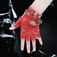 thumbnail image 2 of Guantes punk de cuero PU para mujer, manoplas con remaches, cinturón para arriba o a presión, medio dedo, 2 of 4
