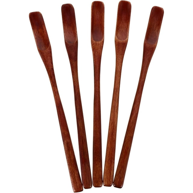 5Pcs Wooden Honey Spoons for Tea and Jam, Mini Honey Dippers for Mixing Syrups, Jars, and Sandwich Drizzling, 8.07 Inch Assorted Color