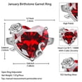 thumbnail image 5 of Juwaliy 9Ct Women Heart Ring 925 Sterling Silver Rose Flower January Birthstone Red Garnet Solitaire Ring Jewelry Mother Birthday Valentine's Day Gift, 5 of 11