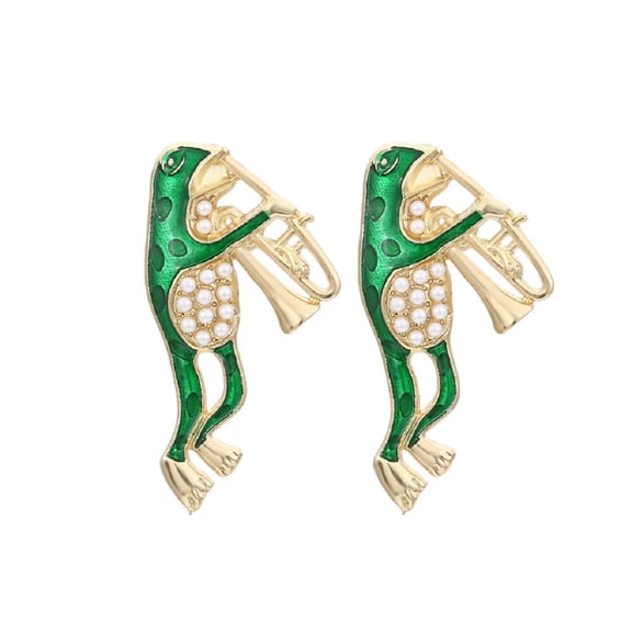 QDDollarsFun Green Frog Earrings, Hip Hop Saxophone Frog Dangle Earrings for Women, Bohemian Pearl Frog Vacation Earrings, Cute Frog Statement Earrings Summer Boho Jewelry