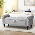 thumbnail image 3 of Falvinoryn Modern Upholstered Storage Bench Storage Ottoman Bench with Arm and Nailhead Trim Bedroom Bench, Gray, 3 of 12