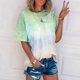 thumbnail image 4 of Camiseta de manga corta para mujer, cuello redondo, teñido anudado, estampado degradado, informal, de moda, camiseta de manga corta, verde, XL, 4 of 6