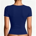 thumbnail image 7 of Dwellite Womens V Neck Short Sleeve Shirts Spring Slim Fit Crop T Shirts Y2k Tee 2026 Summer Gym Workout Cute Top Dark Blue L, 7 of 7