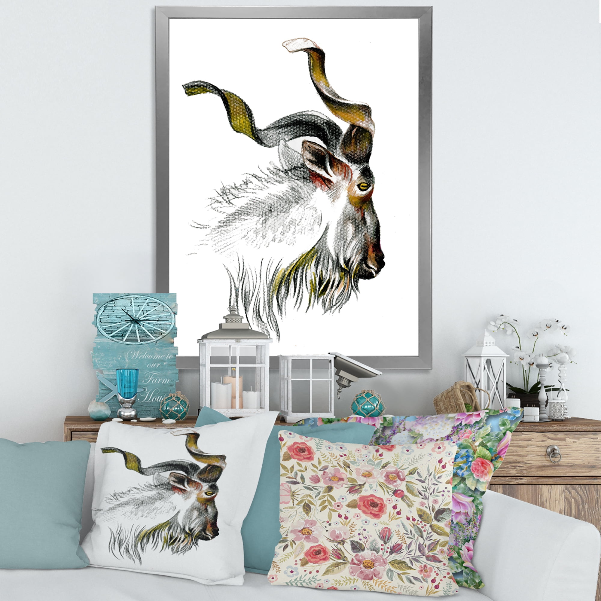 Designart 'Black and White Portrait Of Goat II' Farmhouse Framed Art Print