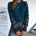 thumbnail image 4 of Women'S Y2K Fashion Solid Color Hollow Raglan Sleeve Crew Neck Sweater Blue S, 4 of 9