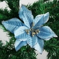 thumbnail image 5 of 12 Pack Silver Christmas Glitter Poinsettia Flowers Decorative Artificial Poinsettia Flowers - Blue, 5 of 7