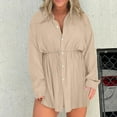 thumbnail image 3 of XuJwPNcy Women Plus Size Short Jumpsuits Summer Buttons Tie Waist Rompers Casual Long Sleeve Clothes, 3 of 6