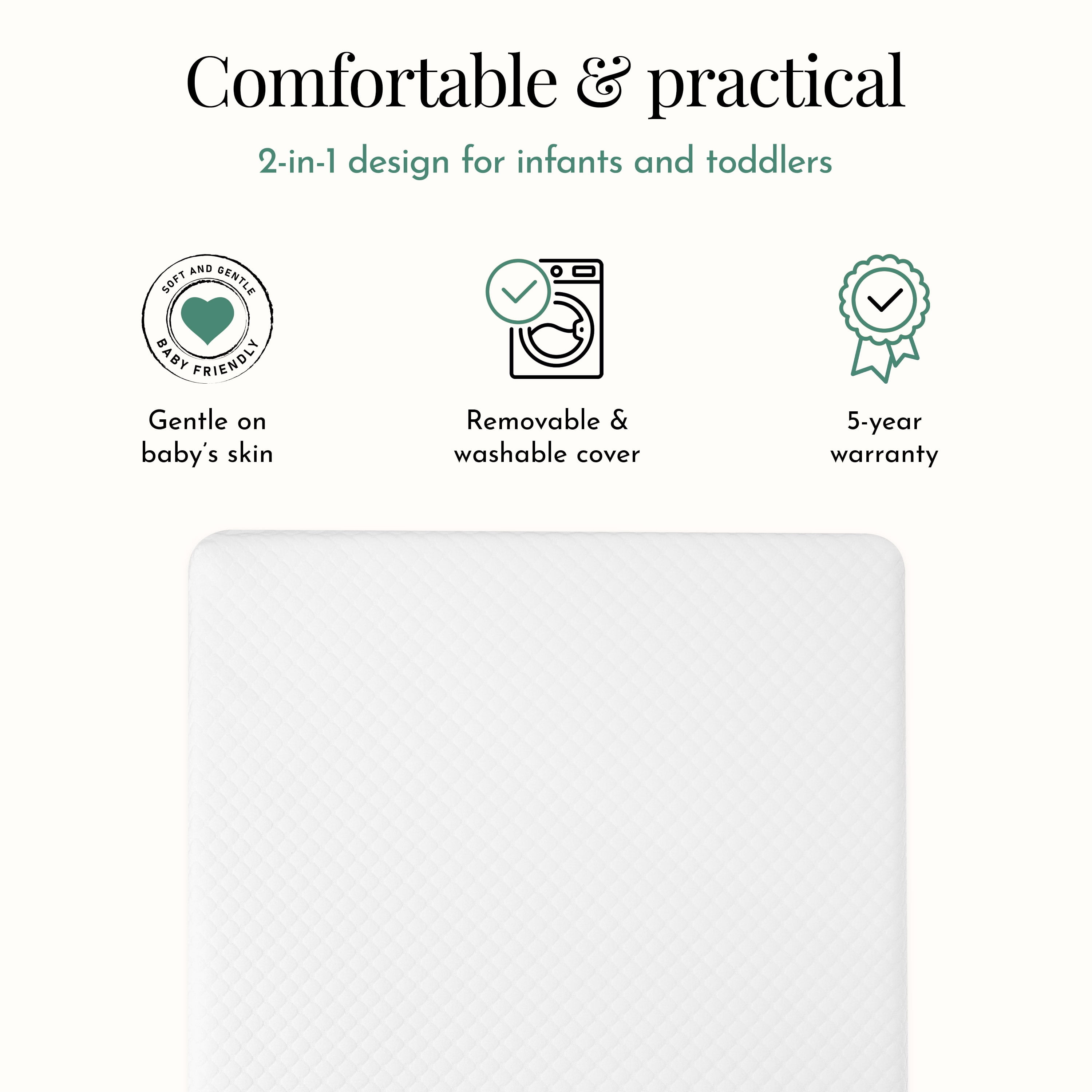 Evolur Pure Zen 2 in 1 Crib & Toddler Mattress, White and Grey, Greenguard Gold Certified