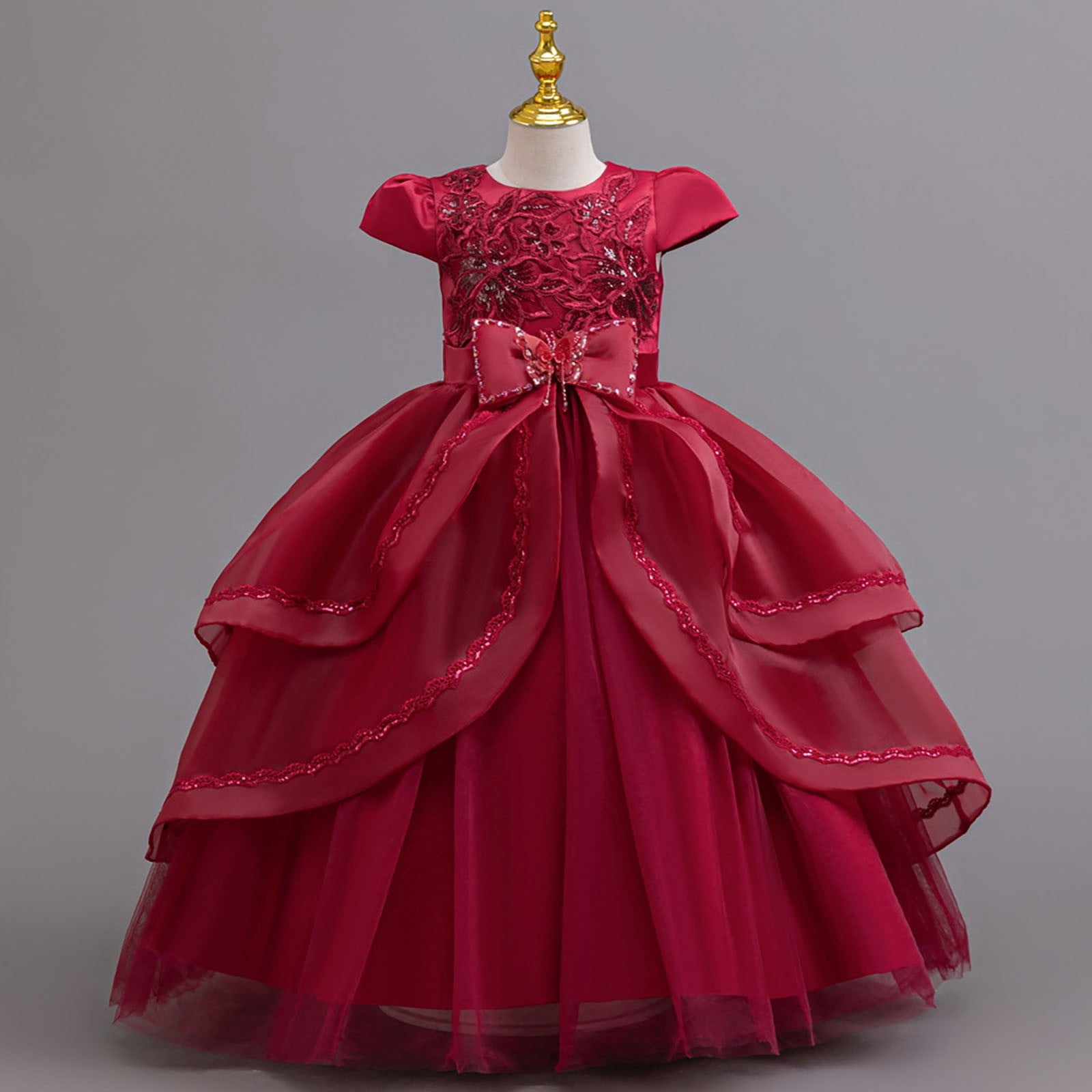 Girls' Dress with Sequins and Floral Embroidery Formal Party Dress Princess Puffy Dresses for Children Gown
