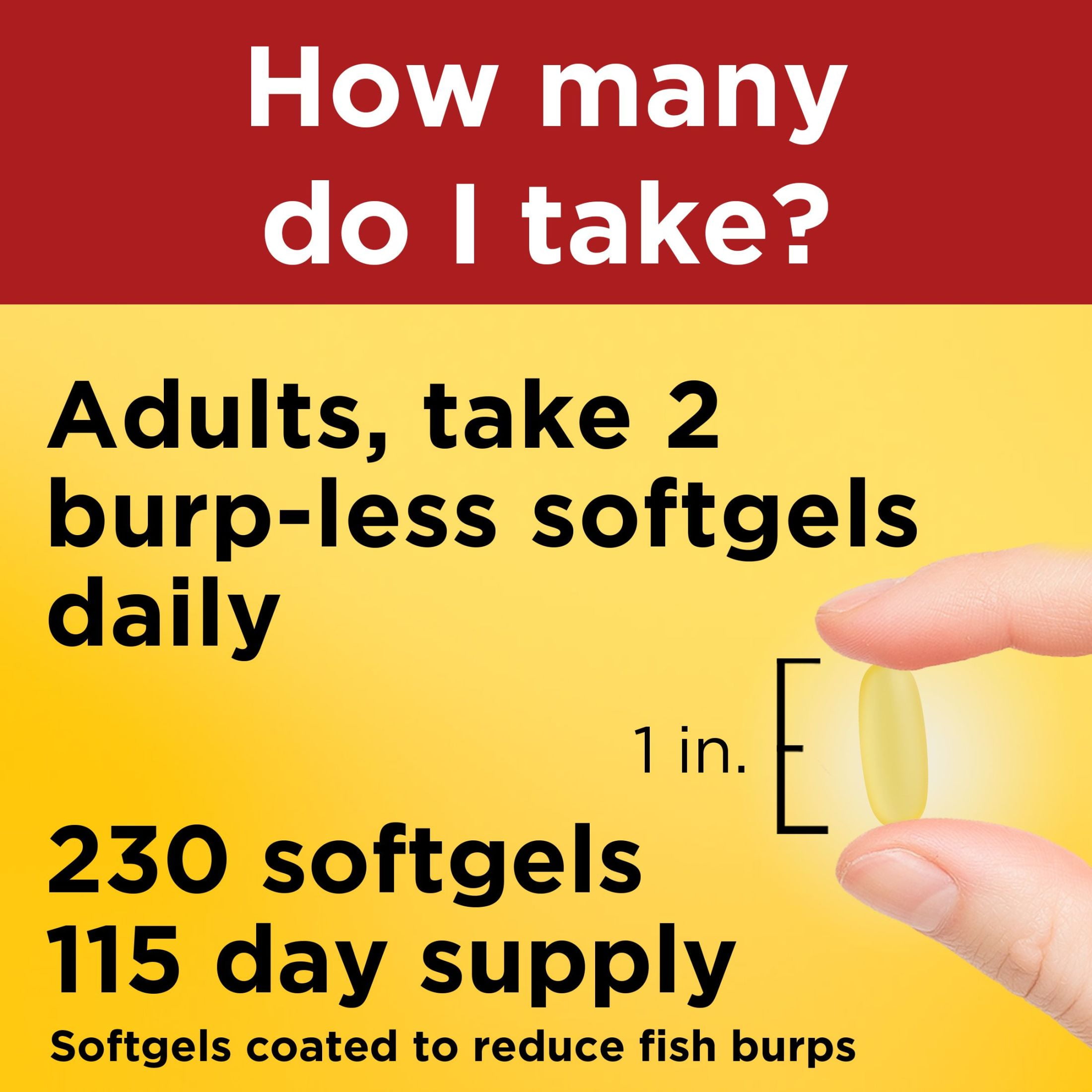 Nature Made Burp Less Fish Oil 2000 mg per Serving Softgels, Omega 3 Fish Oil Supplements, 230 Count