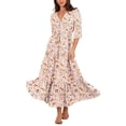 thumbnail image 1 of Vestido largo BWQ con estampado floral y cuello en V y media manga para mujer, 1 of 5