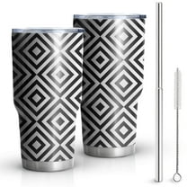 30oz Black White Square Checkered Pattern Tumblers Stainless Steel Tumbler with Lid and Straw,Vacuum Insulated Double Wall Travel Tumbler Cups Mug with Cleaning Brush for Coffee,Tea