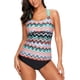 thumbnail image 2 of Top de baño tankini con espalda cruzada y estampado de rayas para mujer, sin parte inferior, 2 of 5