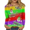 thumbnail image 2 of Aloohaidyvio Mardi Gras Clothing,Womens Crew Neck Mardi Gras T-Shirt Mask Print Party Long Sleeve Tops, Mardi Gras Shirts, 2 of 5
