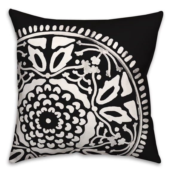 Creative Products Large White on Black Watercolor Medallion 20x20 Indoor / Outdoor Pillow