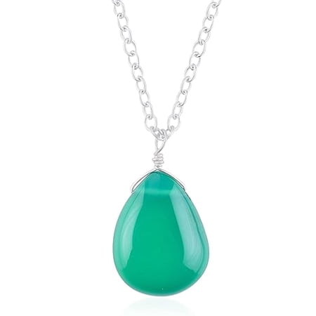 Natural Green Onyx Crystals Pendant Necklace Pear Cabochon Gemstone Energy Healing Crystals Birthday Gift for Her Gemstone Jewelry 18 inch AAA+ Quality