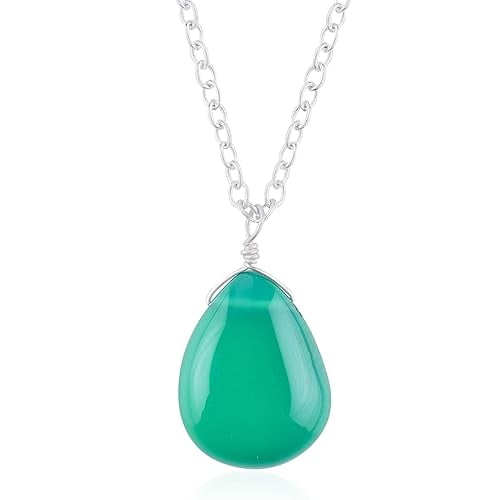 Natural Green Onyx Crystals Pendant Necklace, Pear Cabochon Gemstone, Energy Healing Crystals, Birthday, Gift for Her, Gemstone Jewelry 18 inch AAA Quality