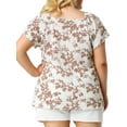thumbnail image 3 of Agnes Orinda Women's Plus Size Floral Print Tops Hollow Out Tie Neck Short Sleeve Casual Summer Blouses 3X Pink Floral, 3 of 7