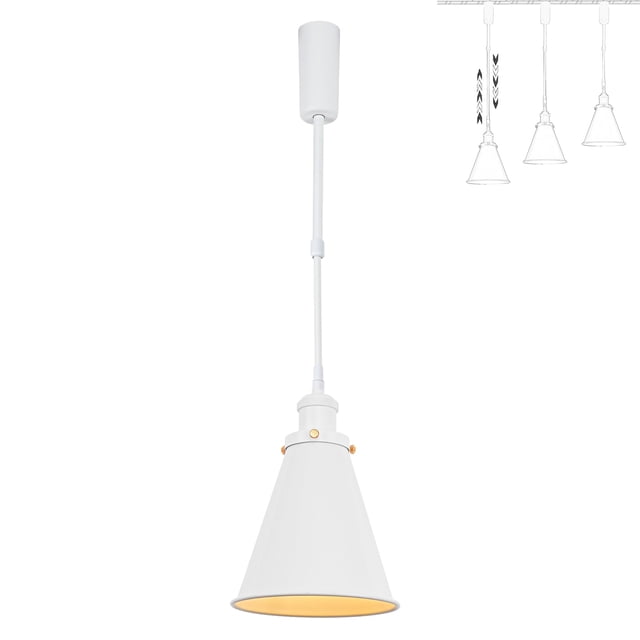 FSLiving Adjustable Height Track Pendnat Light J-Type Retractable Lift Track Spotlight with Telescoping Rod Adjustable Gimbaled Lamp-Post Juno Track Industrial Deep Cone Lamp, White - 1 Light
