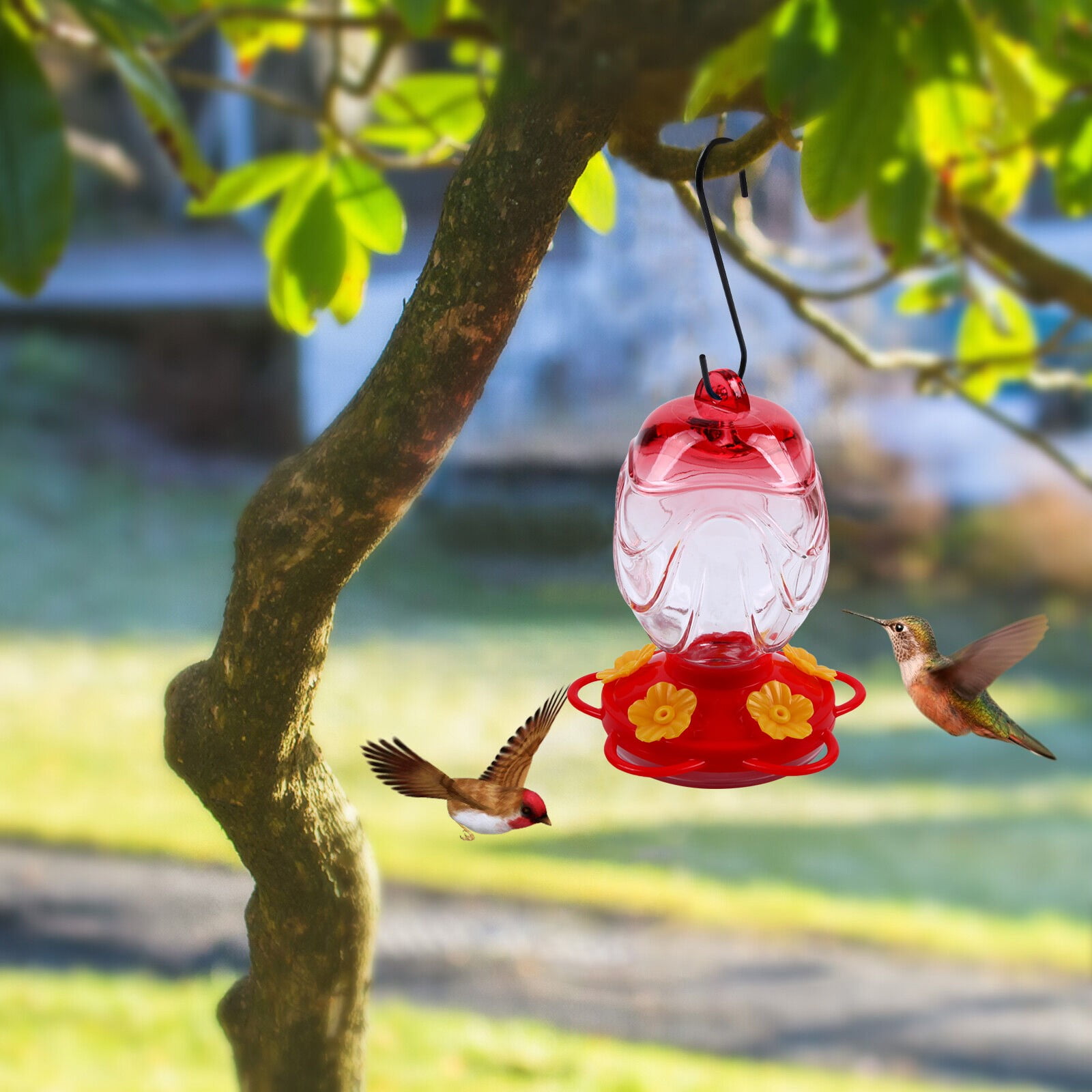 CVLNCYCLING Stained Glass Hummingbird Feeder, Hanging Water Design, for Outdoor Garden, Bird Lovers Decoration