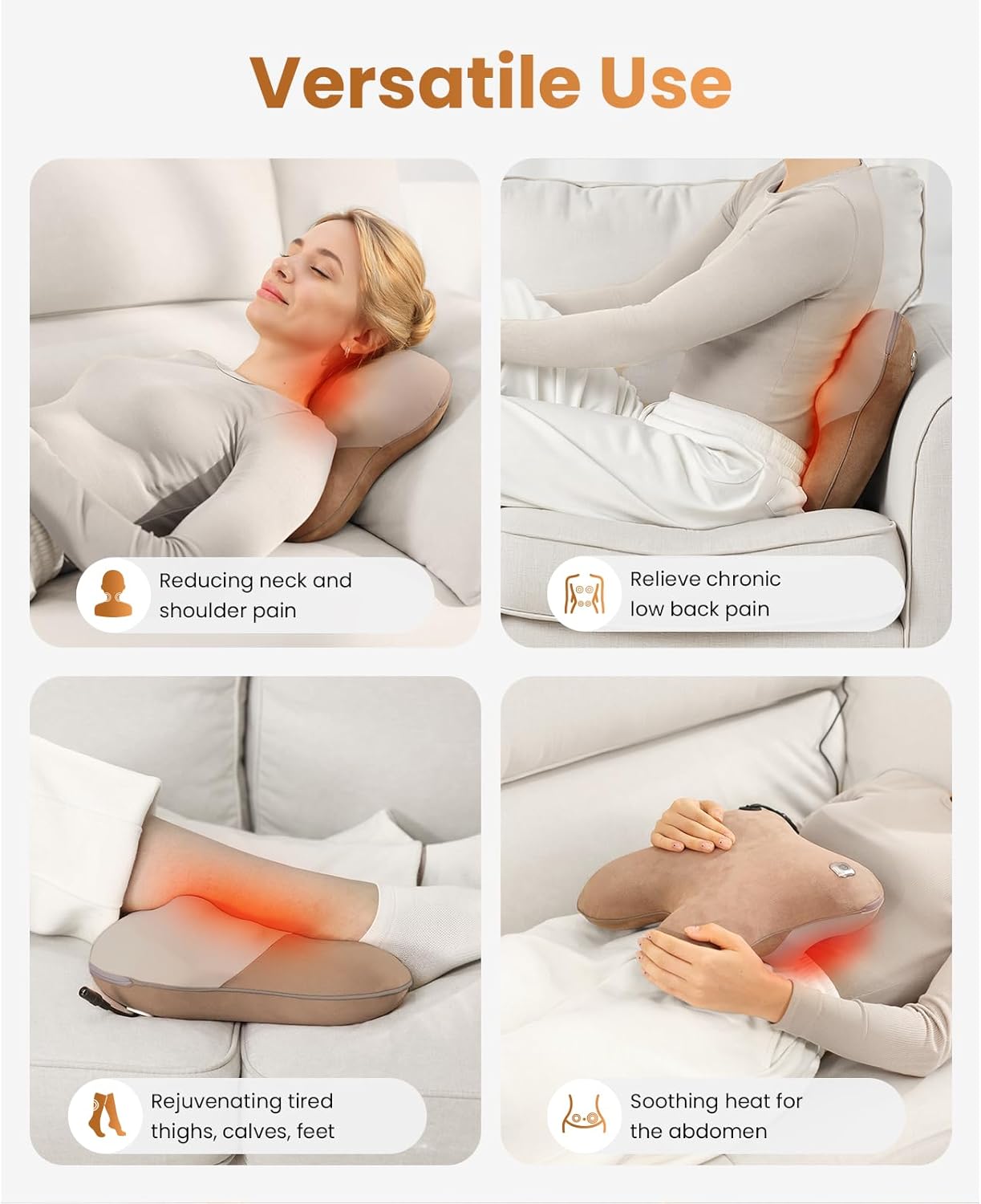 Bob and Brad EZBack Shiatsu 4 Deep-Kneading Massager Soothing Heat Therapy, Deep Tissue 3D Neck Shoulder Massager Pillow for Full Body Use Neck Shoulder Pain Relief, Ideal Gifts