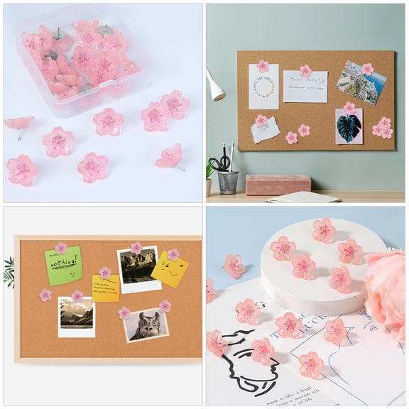 OUNONA Cherry Blossom Push Pins Pink Resin Metal Decorative Thumb Tacks for Office 20Pcs