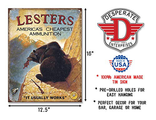 Lester's Bear Hunting Vintage Metal Tin Sign 13 x 16in 