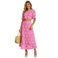 thumbnail image 2 of RFQWOVSR Women's Solid Color Embroidered Short Sleeve Crop Top Maxi Skirt 2 Piece Set French Style Casual Summer Dress Outfit S, 2 of 5