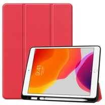 Dteck iPad 10.2 Case with Pencil Holder, iPad 7th Gen Case, Slim Fit PU Leather Trifold Smart Case Auto Wake Sleep, Flexible TPU Matte Back Cover For Apple iPad 7th Generation 10.2'' 2019, Red