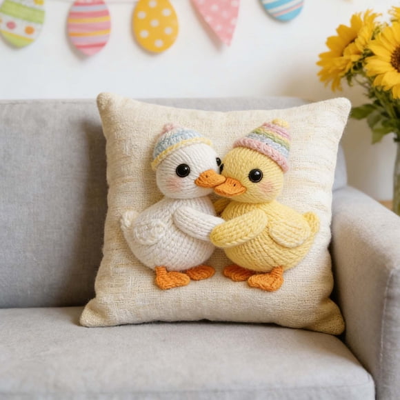 Fundas de almohada decorativas de Pascua con estampado de conejito, huevo y pollito | Funda de cojín de temporada para sofá, sillón, sala de estar y dormitorio