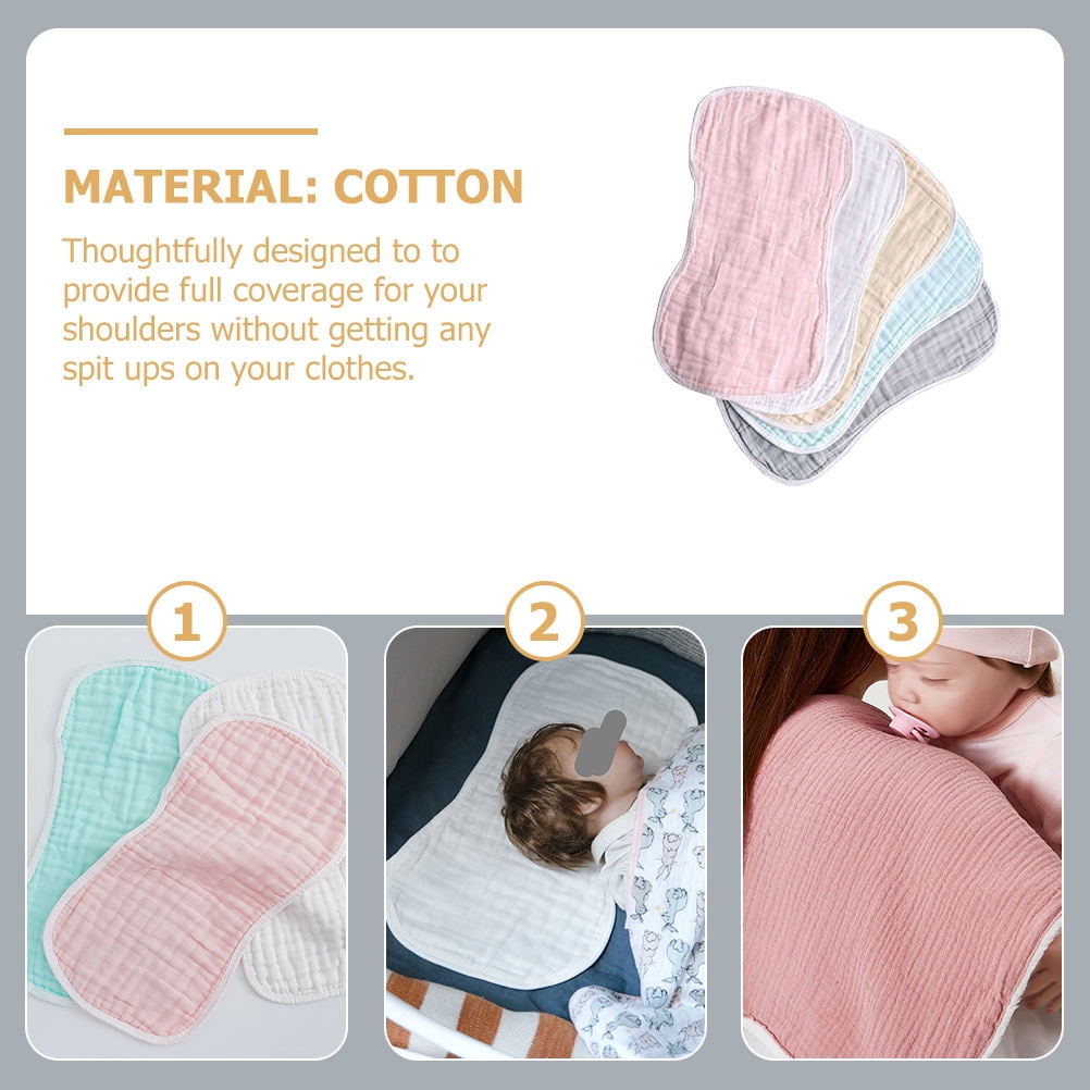 UPOUART 5-Pack Soft Cotton Baby Burp Cloths, Absorbent White Rags for Newborn Care and Indoor Use