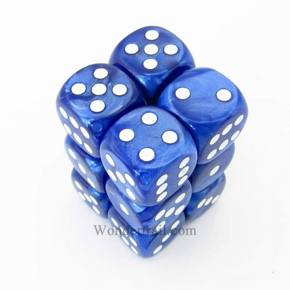 Blue Marbleized Deluxe Dice with White Pips D6 16mm (5/8in) Pack of 12 Koplow Games