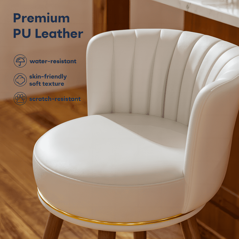 Ninecer 26 Bar Stools Swivel Counter Height Barstools with Curved Back Leather Pub Bar Chairs White Set of 4