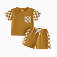 thumbnail image 3 of Toddler Baby Boy Clothes 0 6 12 18 24 Months 3T Waffle Checkered Patchwork Short Sleeve T Shirt Top and Pants with Pocket Cute Summer Outfit 2Pcs Set, 3 of 4