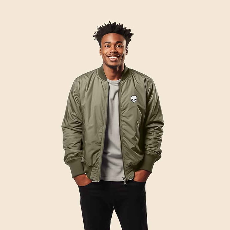 Dalix Alien Embroidered Bomber Jacket Lightweight Zip Windbreaker