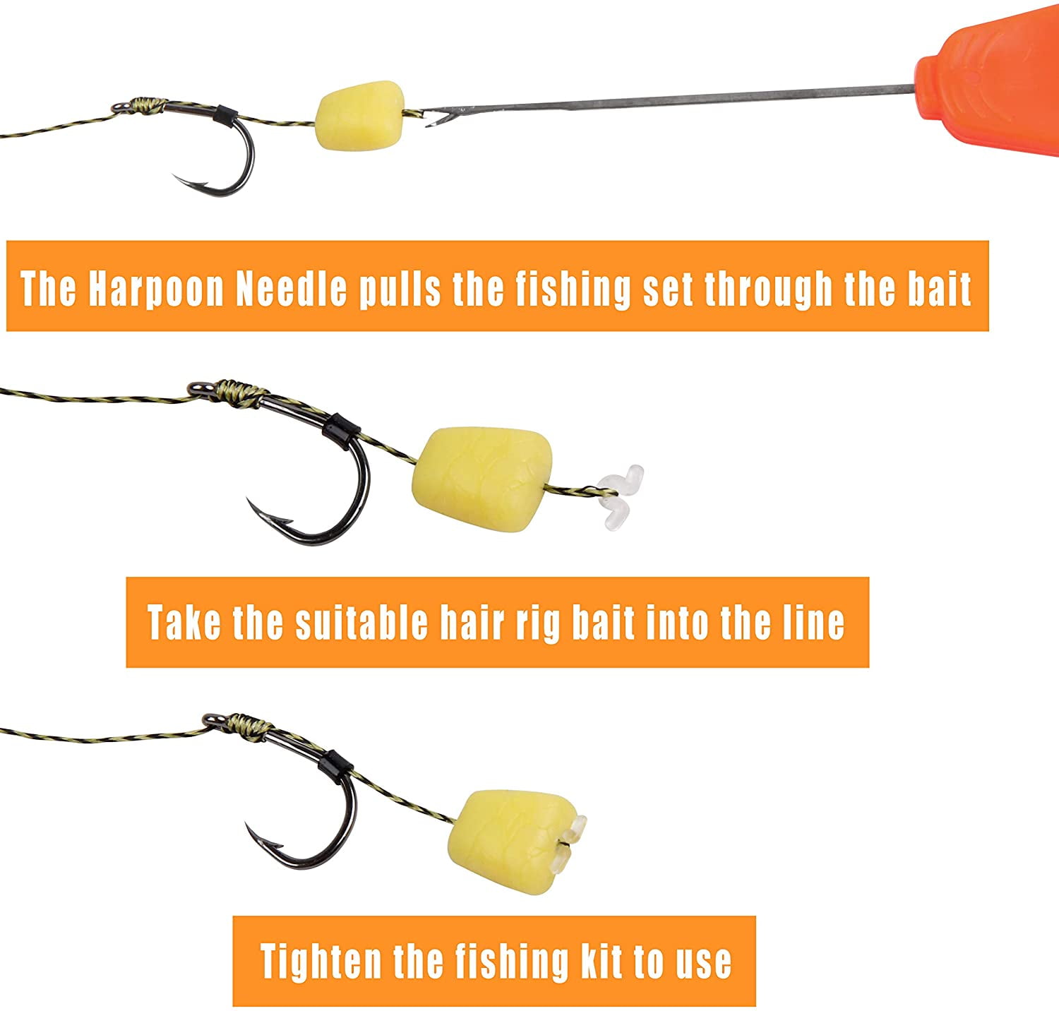 45pcs Fishing Carp Hair Boilie Rigs Carp Hook Braided Line Bait Stopper Needles 