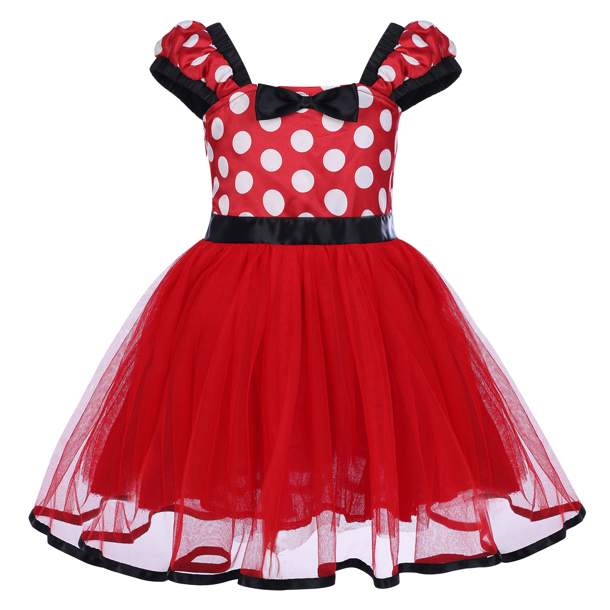 IBTOM CASTLE Toddler Girls Polka Dots Princess Party Cosplay Pageant Fancy Dress up Birthday Tutu Dress + Ears Headband Outfit Set 3-4 Years Red - image 3 of 8