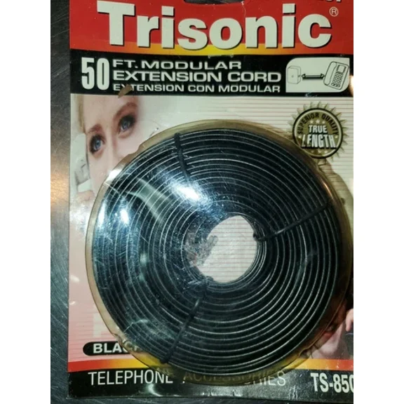50' Ft Telephone Extension Cord Black Phone Cable Wire Line W/ Connectors Black