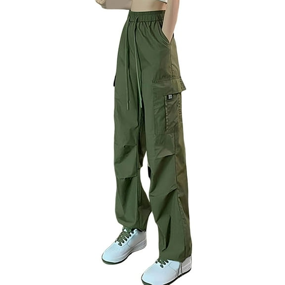 JIKNTTR Women Casual Cargo Pants Women's Cargo Trousers Loose Work Trousers Quick Drying Stretch High Waist Cargo Pants Pocket Streetwear Pull on Slacks Bottoms
