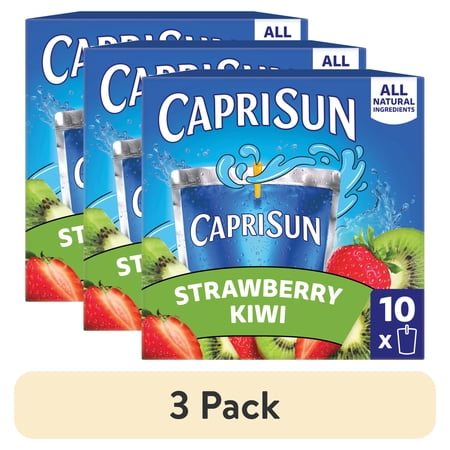 (3 pack) Capri Sun Flavored with Other Natural Flavor Juice Drink Blend, 10 Pouches, for School Lunches and On-the-Go Hydration, Strawberry Kiwi, All Natural Ingredients, 6 fl oz