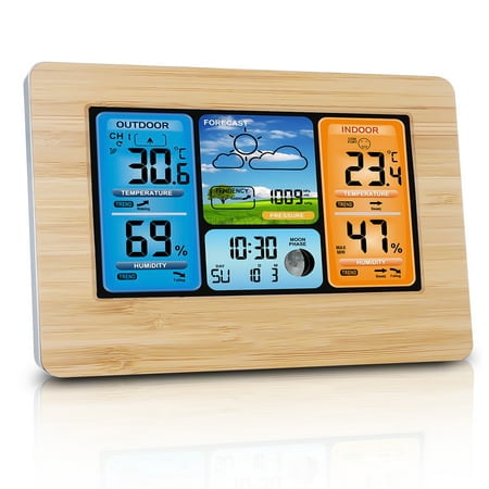 Maxmix Wireless Weather Station Indoor Outdoor Thermometer, Digital Color HD Display Weather Station with Temperature,  Humidity, Barometer, Alarm Clock, Forecast Station with Calendar