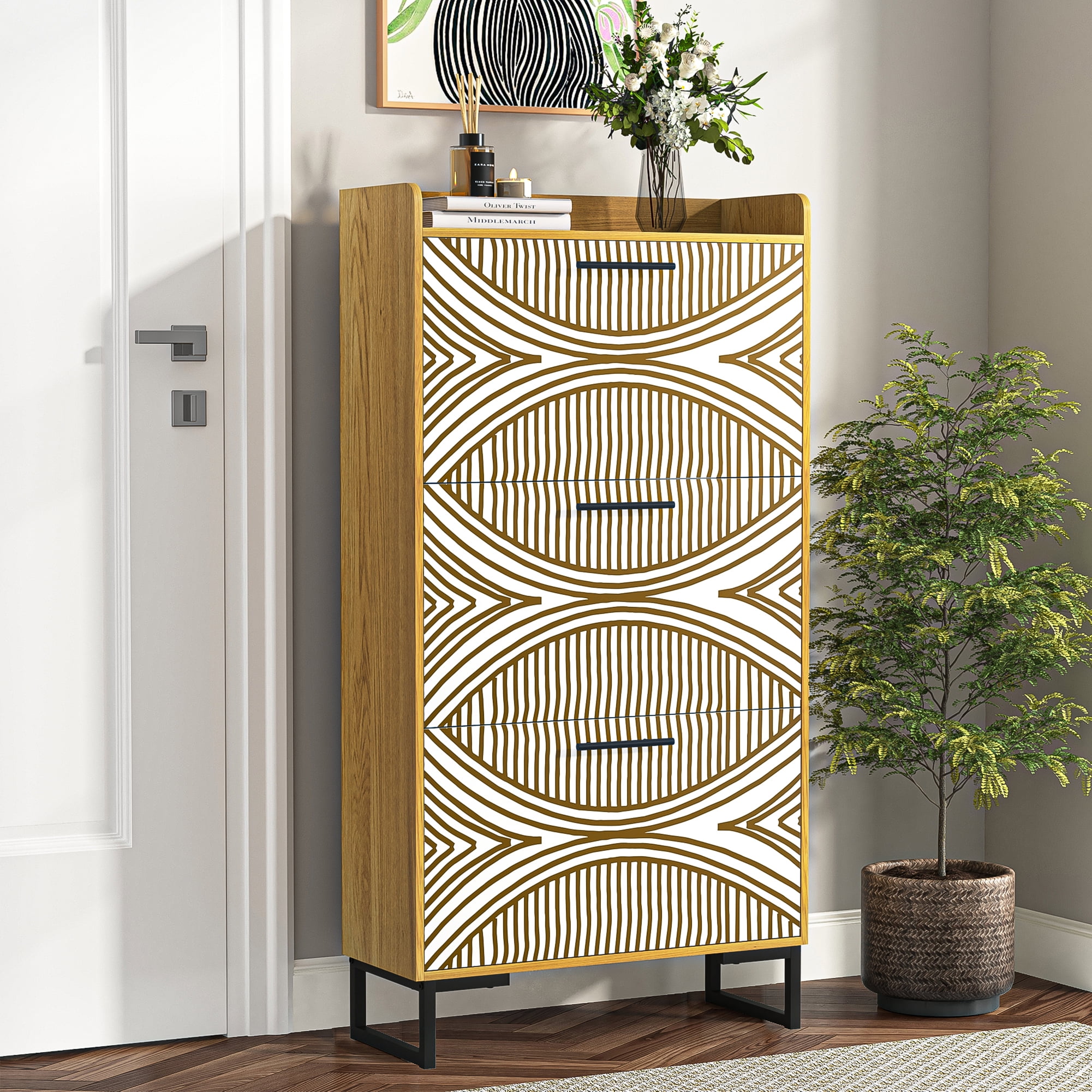 Spaco 3-Flip Drawers Shoe Rack Shoe Storage Cabinet for Entryway Slim Pattern, Brown Spaco 3-Flip Drawers Shoe Rack Shoe Storage Cabinet for Entryway Slim Pattern, Brown