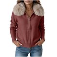 thumbnail image 7 of IUYRTFE Women Zip Up Jacket Faux Fur Collar Knitted Cardigan Short Coat for Autumn Winter Casual Wear, 7 of 7