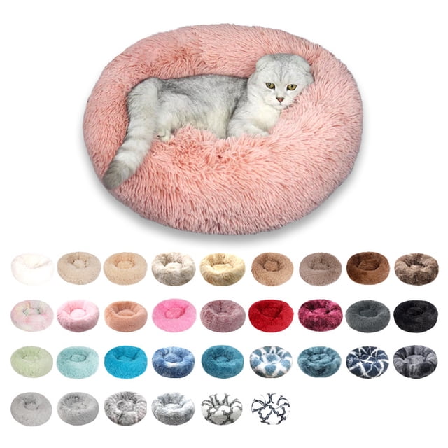 Soft Plush Round Cat Bed for Small Pets, Queta Dog Bed, Grey, 50cm